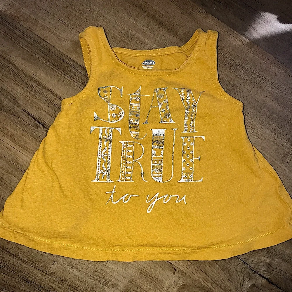 5/$25 VGUC Boho Baby Tank • Stay True • Bow Back • Mustard Yellow Gold Foiled